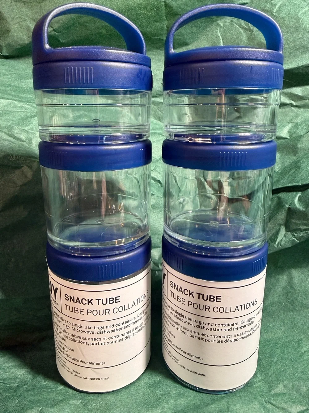 2 Blue Snack Tubes Stackable Container - Mytagalongs